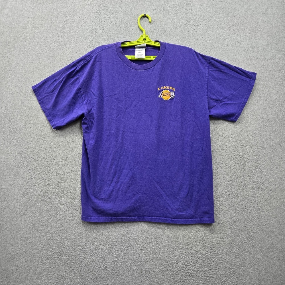 VINTAGE Los Angeles Lakers Men Shirt L Purple Y2K Logo Embroidered Short Sleeve